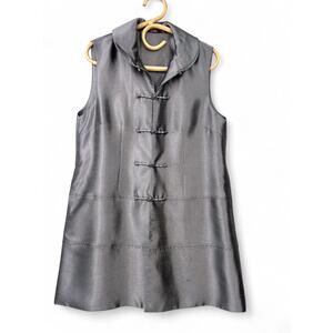 RISING PHOENIX S Artisan Luxury PURE Silk Top Tunic Vest Metallic Silver Kimono